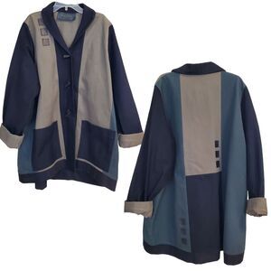 Roxy Wells Art Geometric Colorblock Jacket Lagenlook Size L XL Oversized Canvas